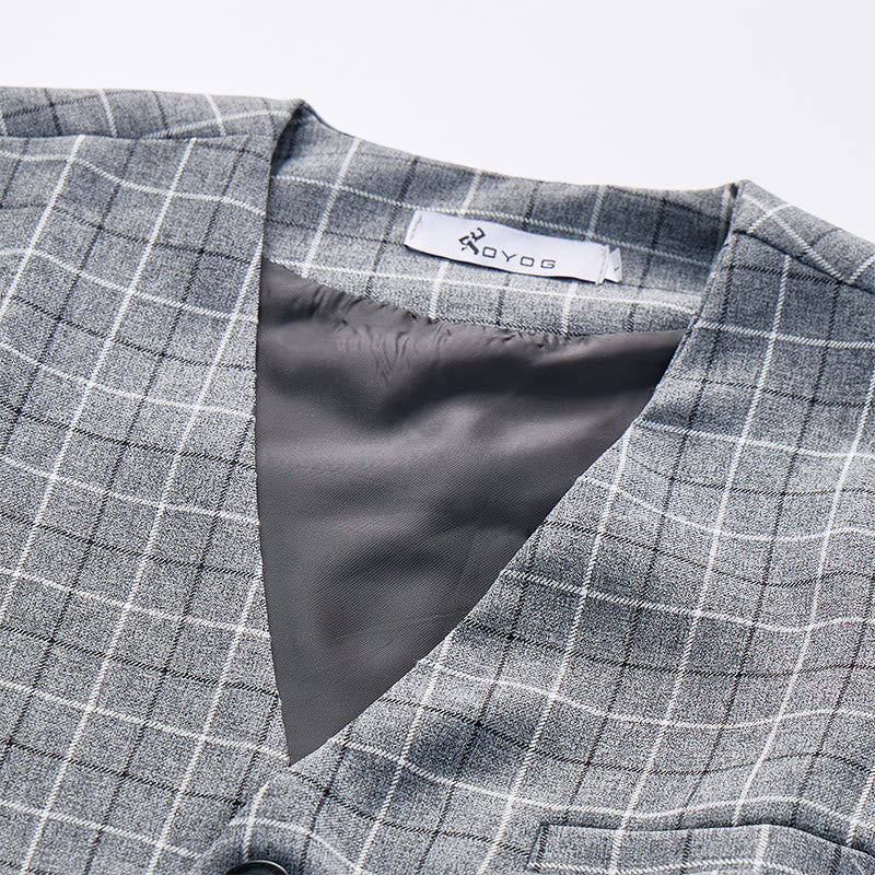 Gilet de costume d'affaires formel à carreaux gris pour homme - image 4