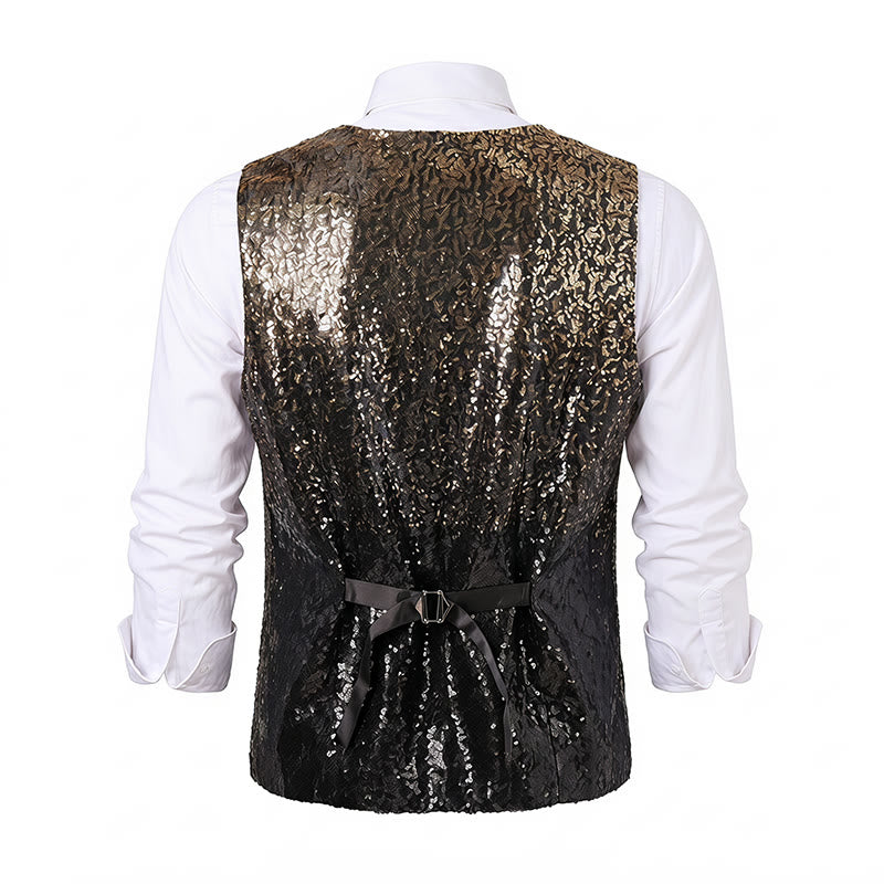 Gilet à paillettes pour homme, couleur or et noir ombré, style boîte de nuit - image 10