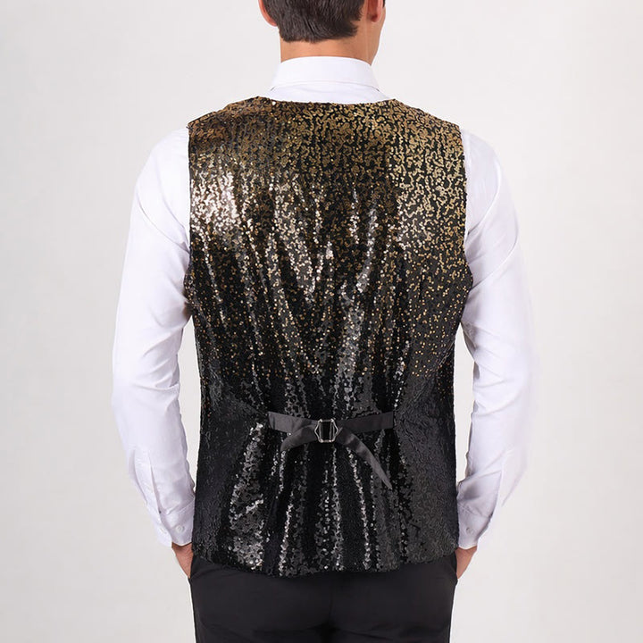 Gilet à paillettes pour homme, couleur or et noir ombré, style boîte de nuit - image 2