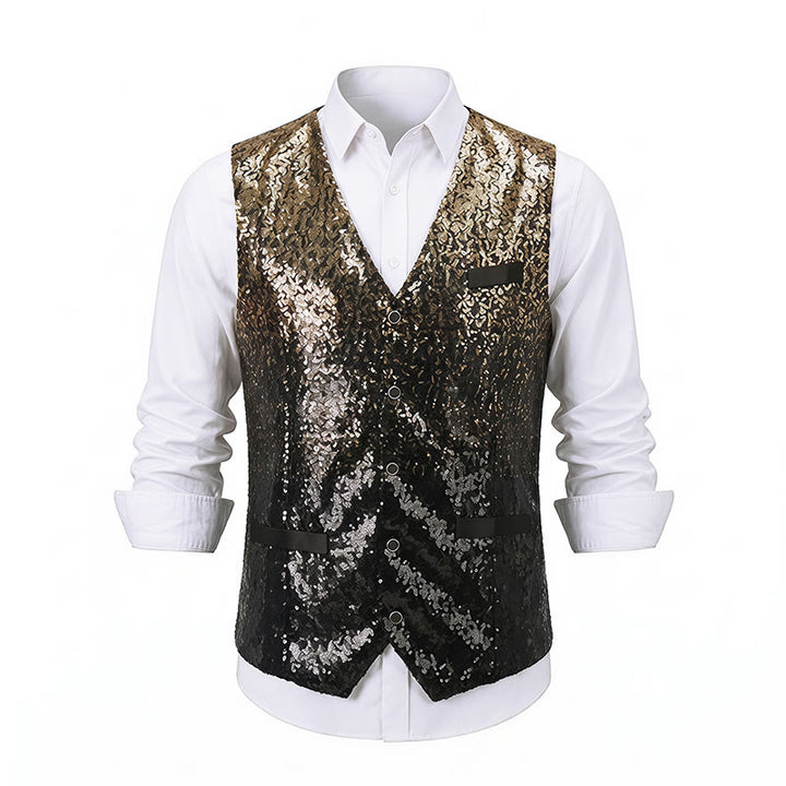 Gilet à paillettes pour homme, couleur or et noir ombré, style boîte de nuit - image 9