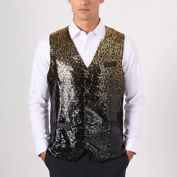 Gilet à paillettes pour homme, couleur or et noir ombré, style boîte de nuit - image 1