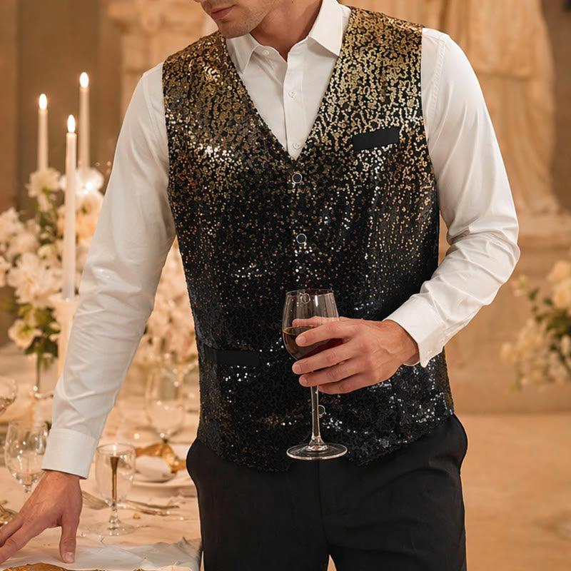 Gilet à paillettes pour homme, couleur or et noir ombré, style boîte de nuit - Or et noir - 2XL - image 0