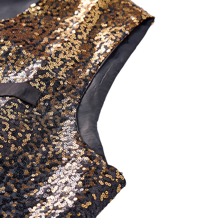 Gilet à paillettes pour homme, couleur or et noir ombré, style boîte de nuit - image 5