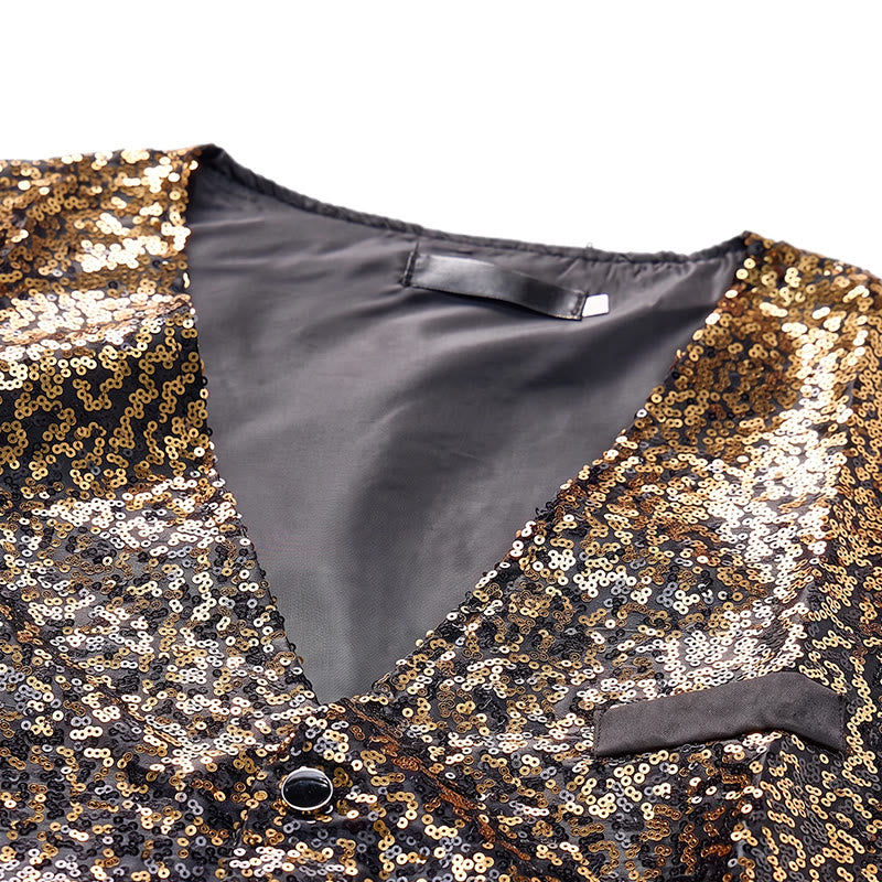 Gilet à paillettes pour homme, couleur or et noir ombré, style boîte de nuit - image 4