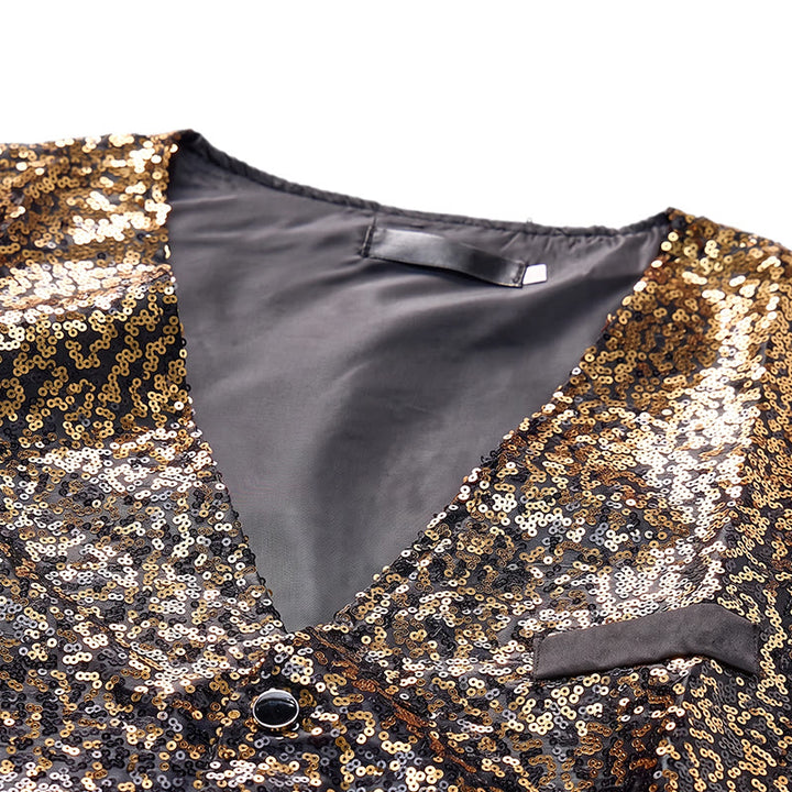 Gilet à paillettes pour homme, couleur or et noir ombré, style boîte de nuit - image 4
