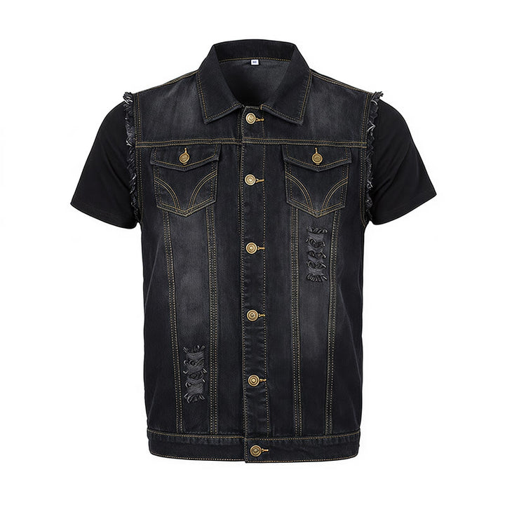 Gilet en jean trucker vintage délavé à ourlet effiloché - image 11
