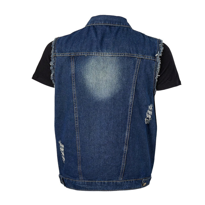 Gilet en jean trucker vintage délavé à ourlet effiloché - image 10
