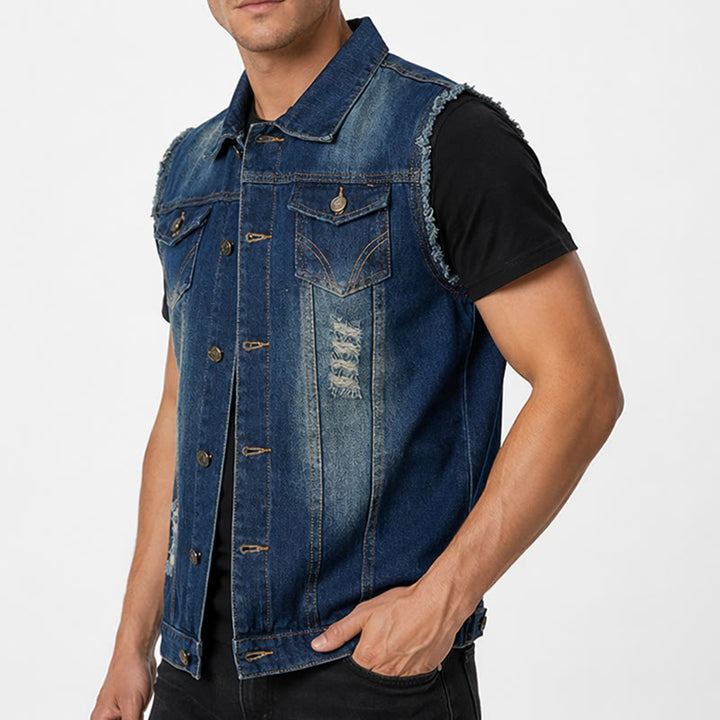 Gilet en jean trucker vintage délavé à ourlet effiloché - image 3