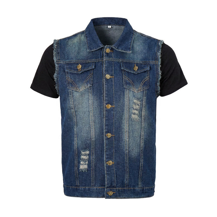 Gilet en jean trucker vintage délavé à ourlet effiloché - image 9