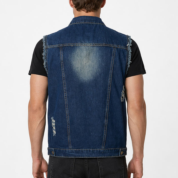 Gilet en jean trucker vintage délavé à ourlet effiloché - image 2