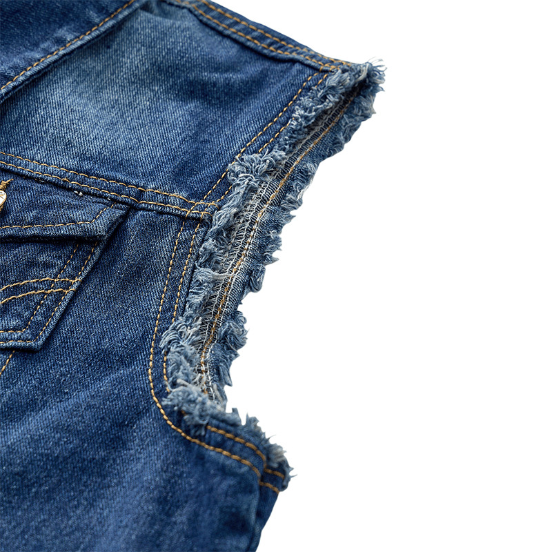 Gilet en jean trucker vintage délavé à ourlet effiloché - image 8