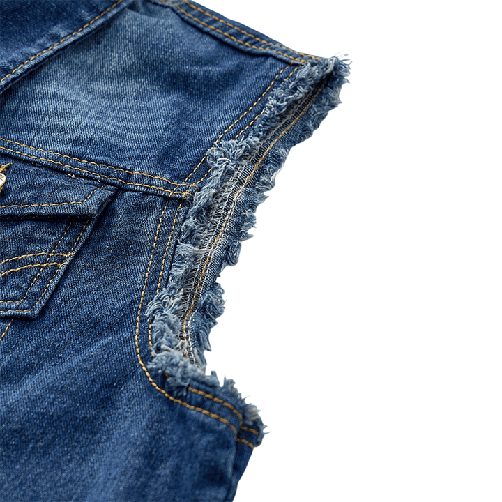 Gilet en jean trucker vintage délavé à ourlet effiloché - image 8