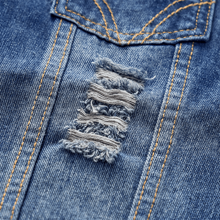 Gilet en jean trucker vintage délavé à ourlet effiloché - image 6