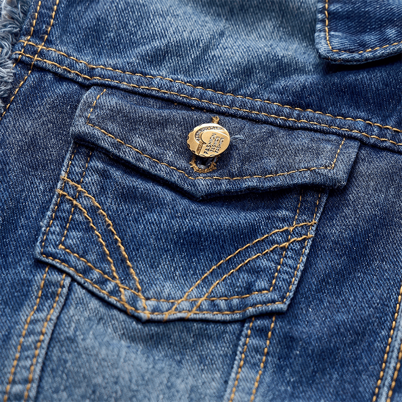 Gilet en jean trucker vintage délavé à ourlet effiloché - image 7