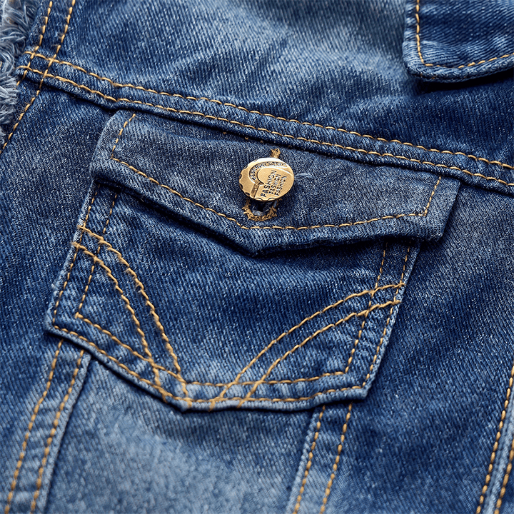 Gilet en jean trucker vintage délavé à ourlet effiloché - image 7