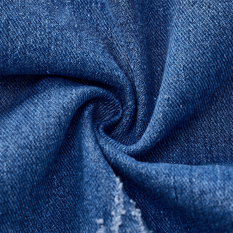 Gilet en jean bleu délavé et déchiré avec patchwork - image 5
