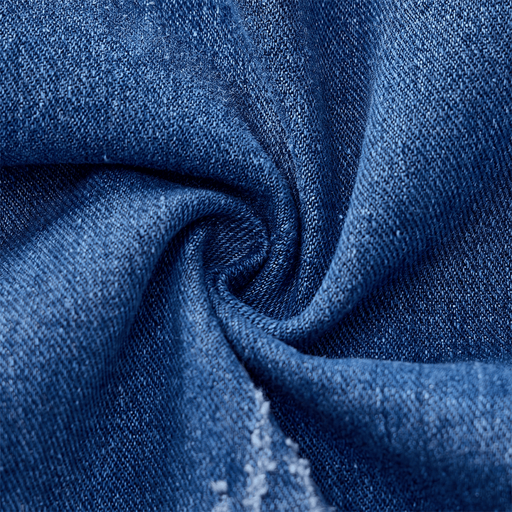 Gilet en jean bleu délavé et déchiré avec patchwork - image 5