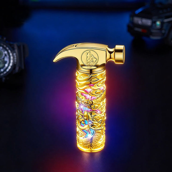 Briquet à butane avec emblème de loup en forme de marteau doré - Or - image 1