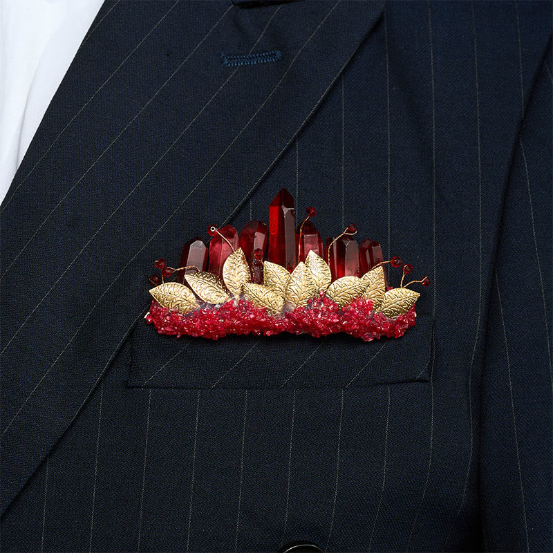 Broche de pochette en cristal naturel fait main - Rouge et or - image 10
