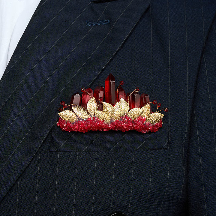 Broche de pochette en cristal naturel fait main - Rouge et or - image 10