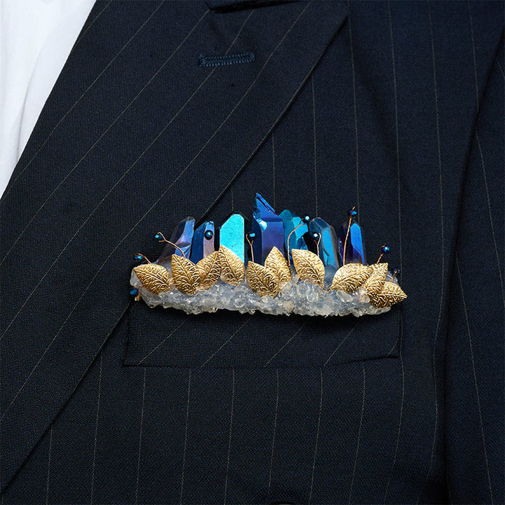 Broche de pochette en cristal naturel fait main - Bleu et or - image 4