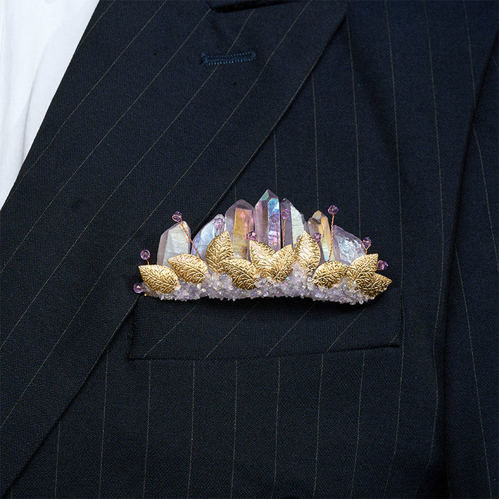 Broche de pochette en cristal naturel fait main - Violet et or - image 6