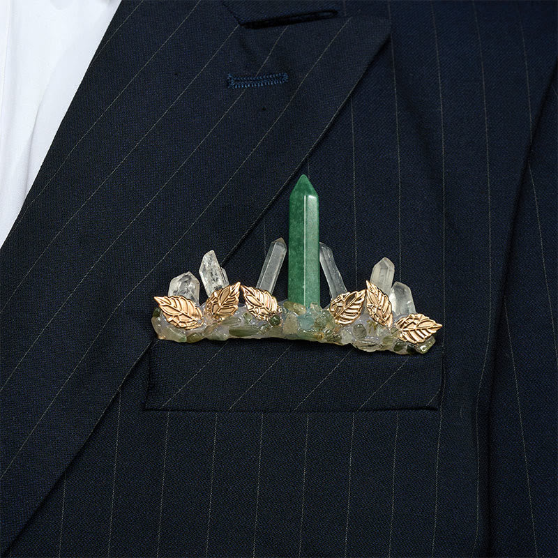 Broche de pochette en cristal naturel fait main - Vert et or - image 12