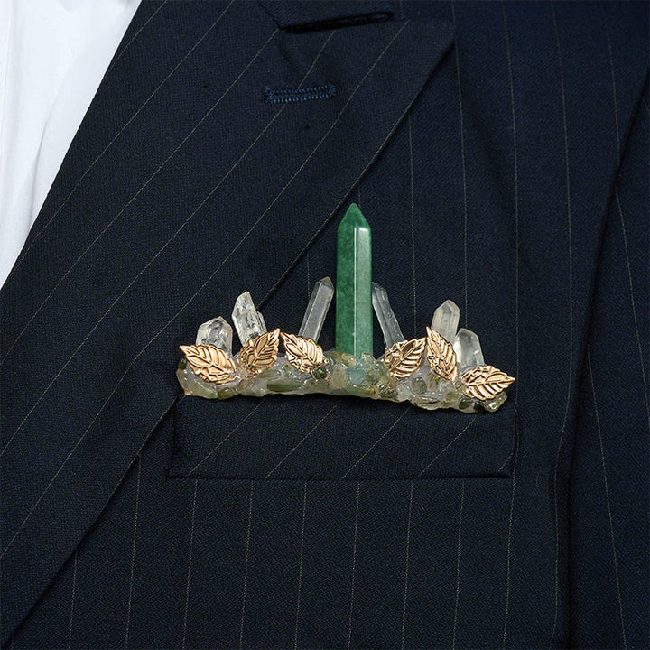 Broche de pochette en cristal naturel fait main - Vert et or - image 12