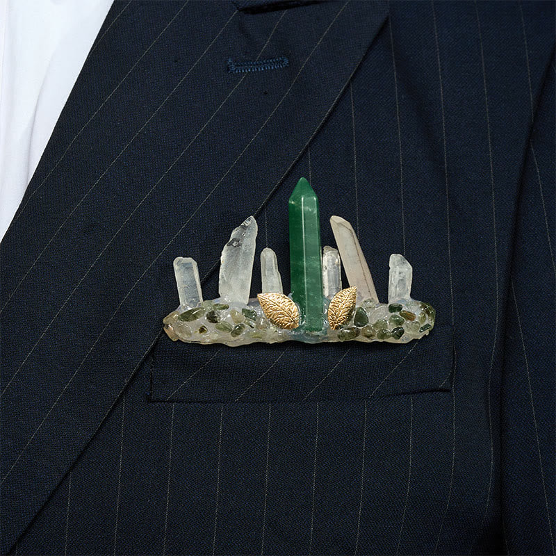Broche de pochette en cristal naturel fait main - Vert et blanc - image 22