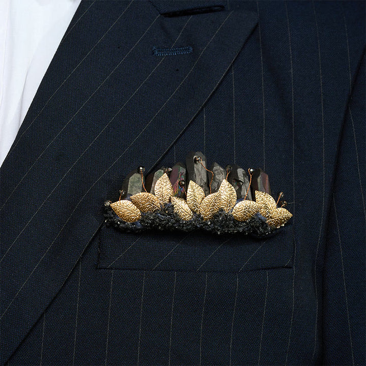 Broche de pochette en cristal naturel fait main - Noir et or - image 2