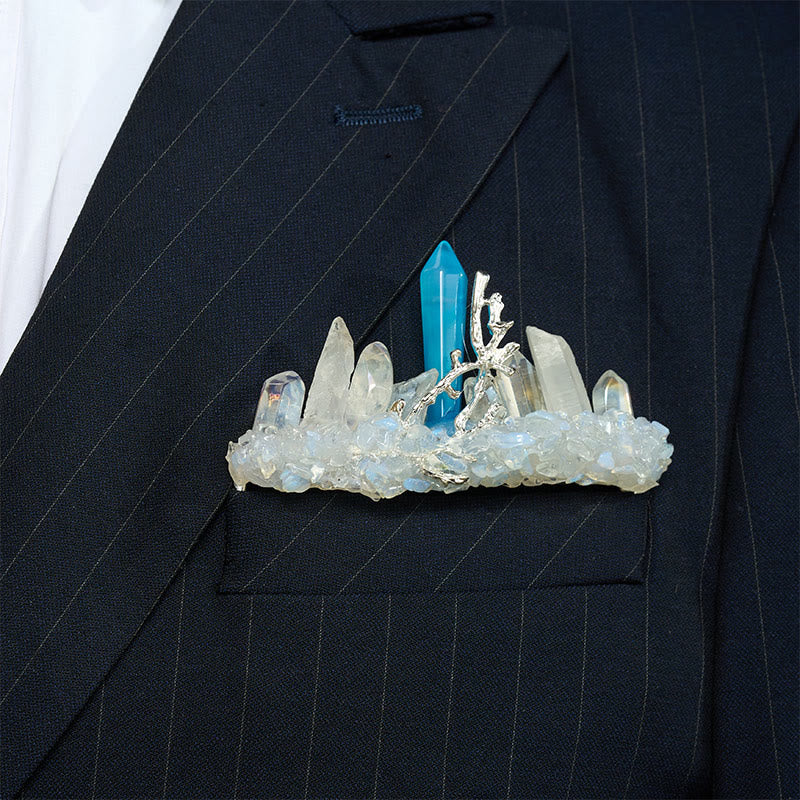 Broche de pochette en cristal naturel fait main - Bleu et blanc - image 24