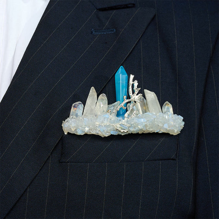 Broche de pochette en cristal naturel fait main - Bleu et blanc - image 24