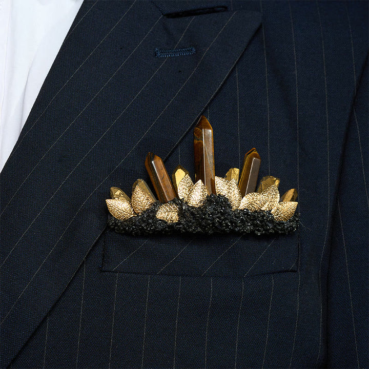 Broche de pochette en cristal naturel fait main - Brun et or - image 0