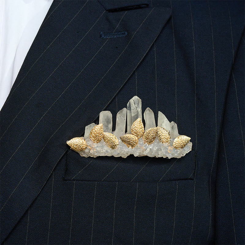 Broche de pochette en cristal naturel fait main - Blanc et or - image 8