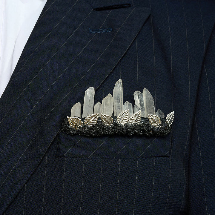 Broche de pochette en cristal naturel fait main - Blanc et argent - image 26