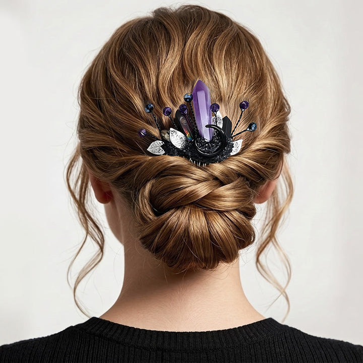 Peigne à cheveux pour femme orné de véritables feuilles de cristal enchantées - Violet - image 10