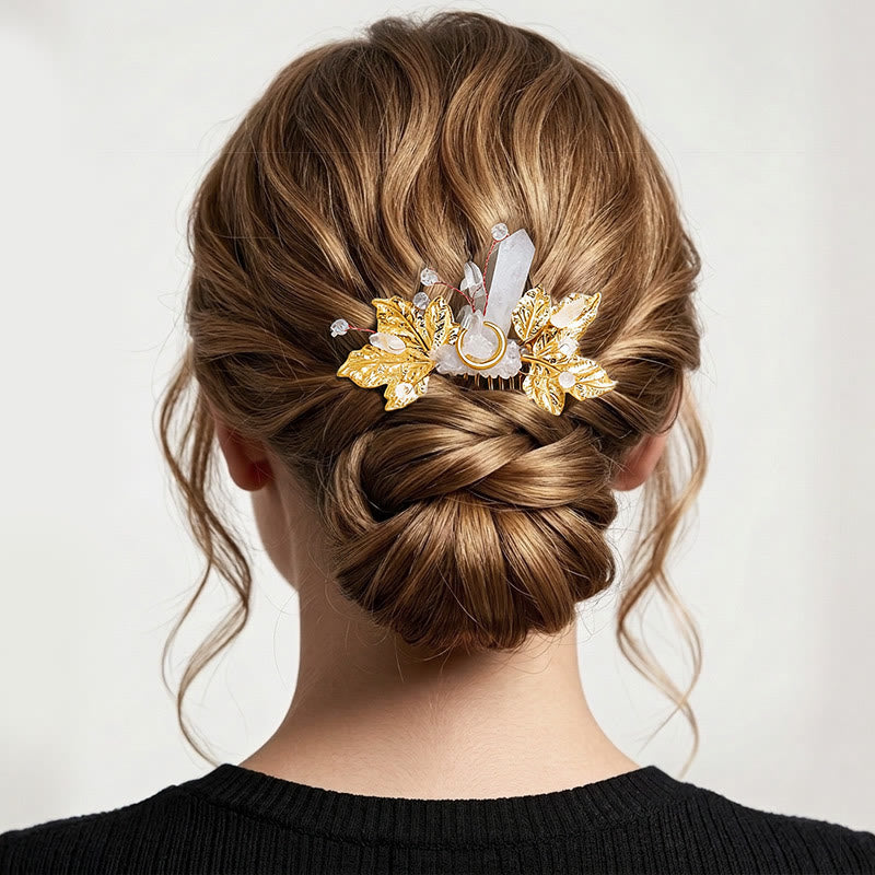 Peigne à cheveux pour femme orné de véritables feuilles de cristal enchantées - Blanc - image 6