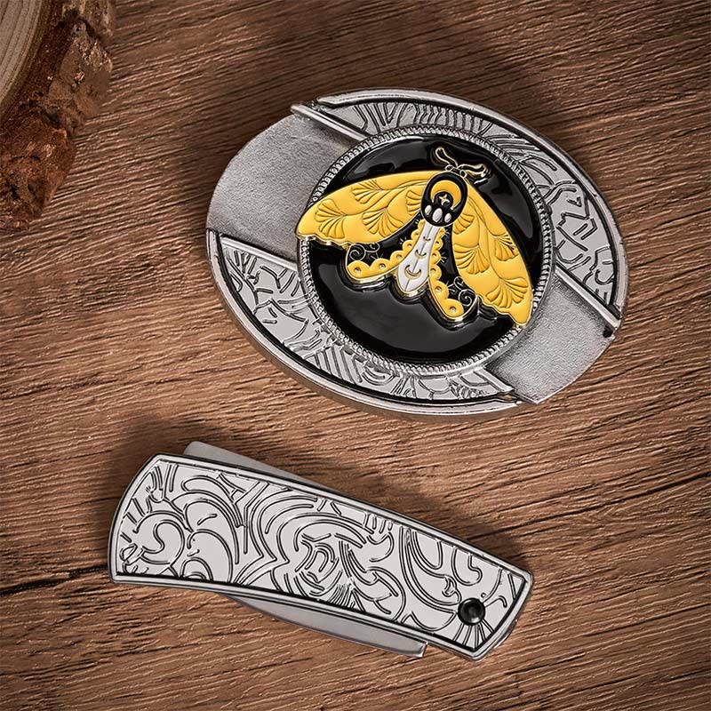 Boucle de couteau pliant caché en émail papillon jaune, à faire soi-même, ceinture en cuir - image 10