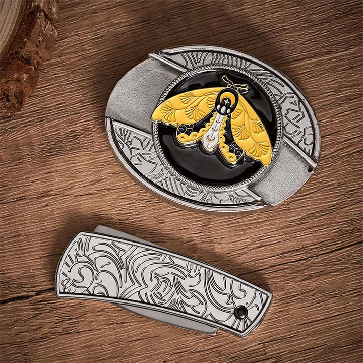 Boucle de couteau pliant caché en émail papillon jaune, à faire soi-même, ceinture en cuir - image 10