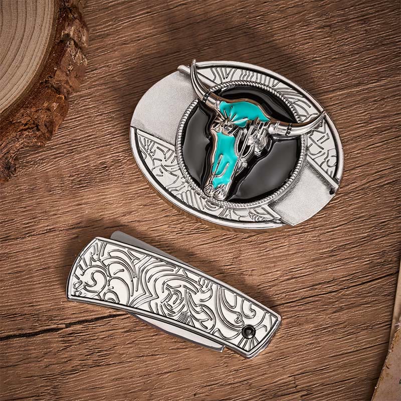 Ceinture en cuir avec boucle de couteau pliant caché Desert Spirit Bull à faire soi-même - image 9