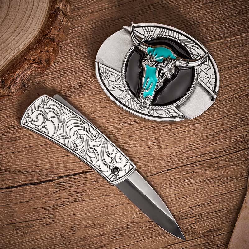 Ceinture en cuir avec boucle de couteau pliant caché Desert Spirit Bull à faire soi-même - image 1