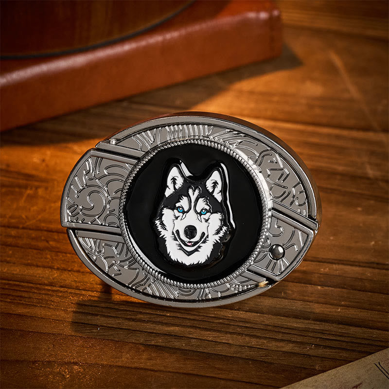 Ceinture en cuir avec boucle de couteau pliant dissimulé à faire soi-même, motif Husky aux yeux bleus - Rauque - Sans ceinture - Ceinture non incluse - image 0