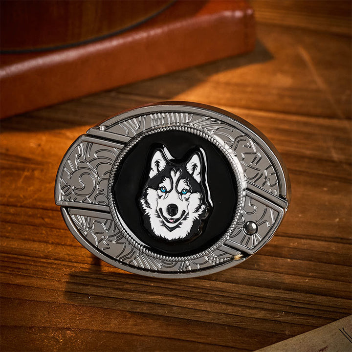 Ceinture en cuir avec boucle de couteau pliant dissimulé à faire soi-même, motif Husky aux yeux bleus - Rauque - Sans ceinture - Ceinture non incluse - image 0