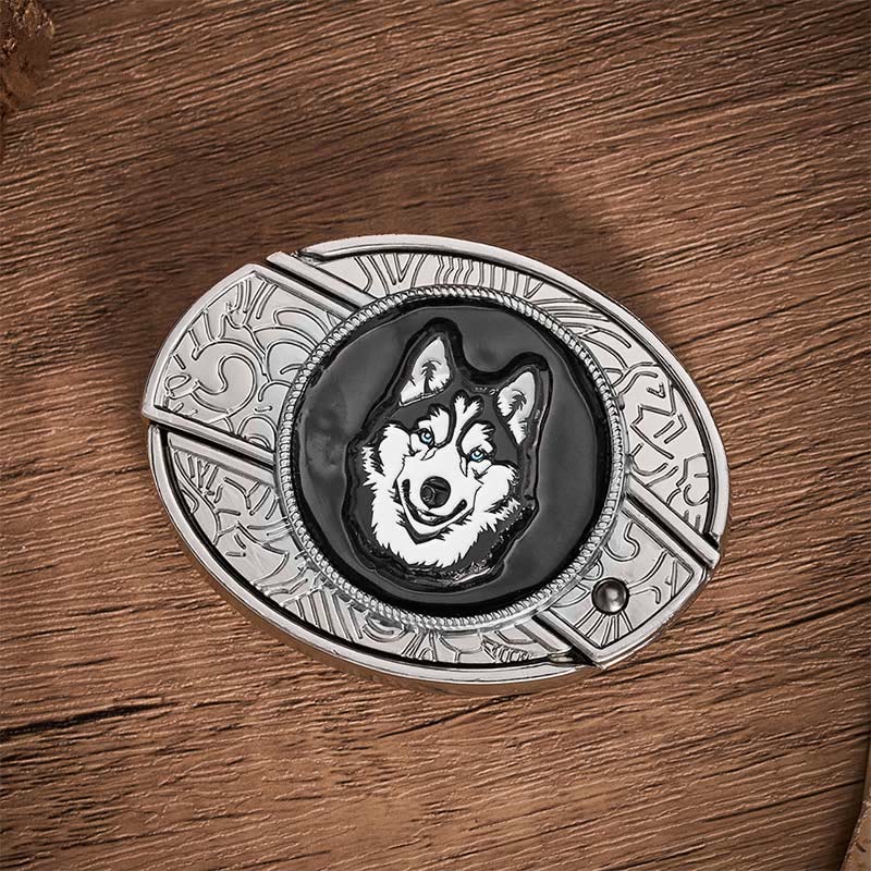 Ceinture en cuir avec boucle de couteau pliant dissimulé à faire soi-même, motif Husky aux yeux bleus - image 10