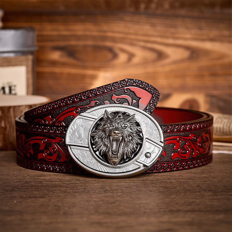Boucle de couteau pliant dissimulé à tête de loup rugissante (à faire soi-même) - Ceinture en cuir - Loup - Ceinture sculptée marron - 42 - image 6