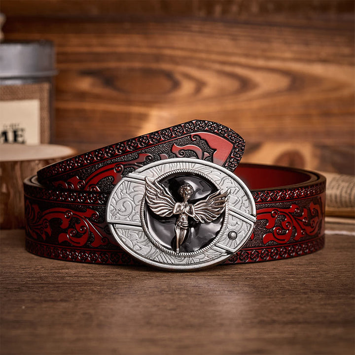 Ceinture en cuir avec boucle de couteau pliant caché Fallen Angel à faire soi-même - Ange - Ceinture sculptée marron - 42 - image 6