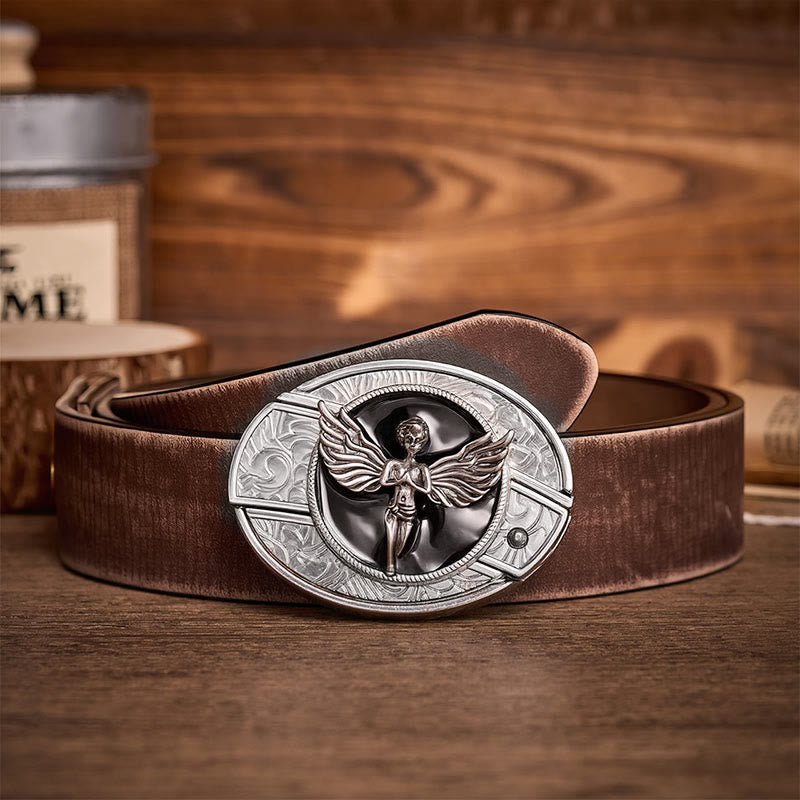 Ceinture en cuir avec boucle de couteau pliant caché Fallen Angel à faire soi-même - Ange - Ceinture marron vieillie - 42 - image 5