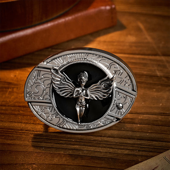 Ceinture en cuir avec boucle de couteau pliant caché Fallen Angel à faire soi-même - Ange - Ceinture noire à motif aigle en relief - 42 - image 0