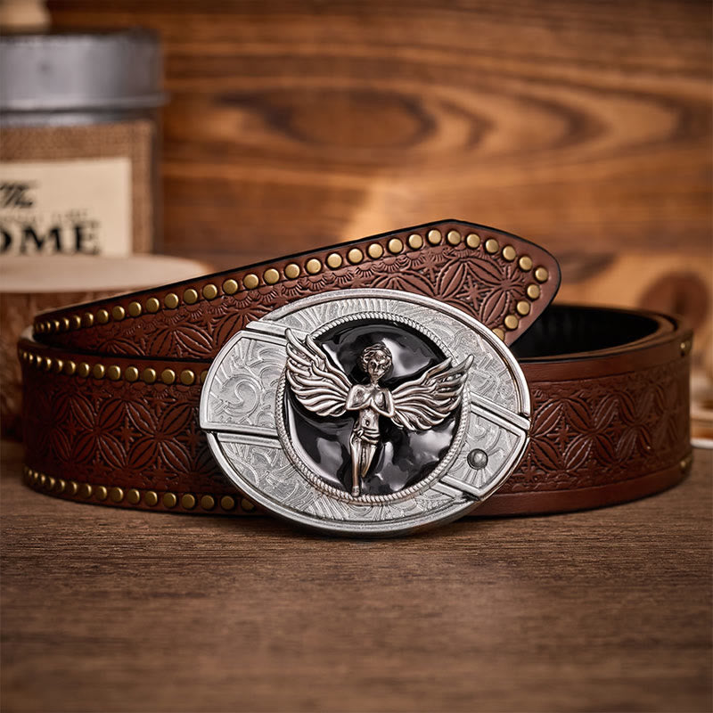 Ceinture en cuir avec boucle de couteau pliant caché Fallen Angel à faire soi-même - Ange - Ceinture à rivets marron - 42 - image 4