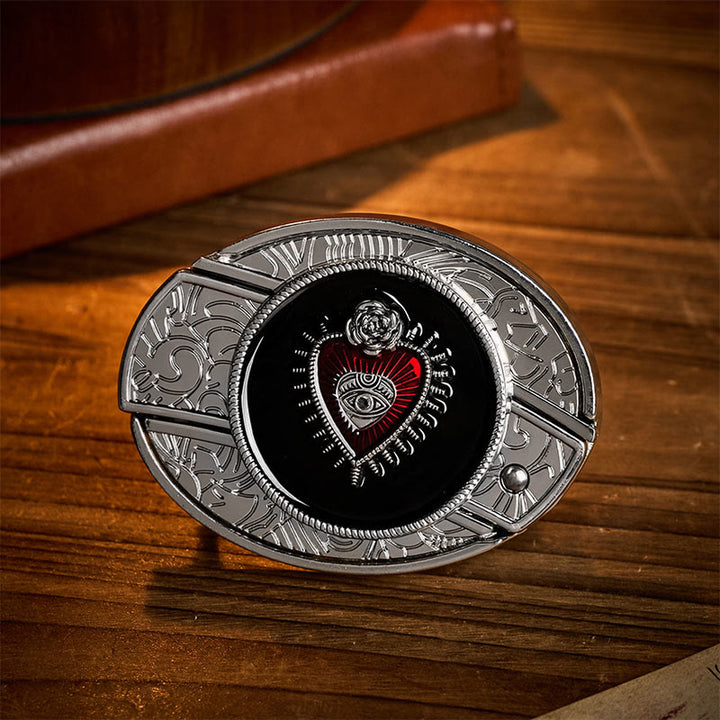 Ceinture en cuir avec boucle de couteau pliant dissimulé à motif Sacré-Cœur rouge et noir - Cœur rouge et noir - Sans ceinture - Ceinture non incluse - image 0